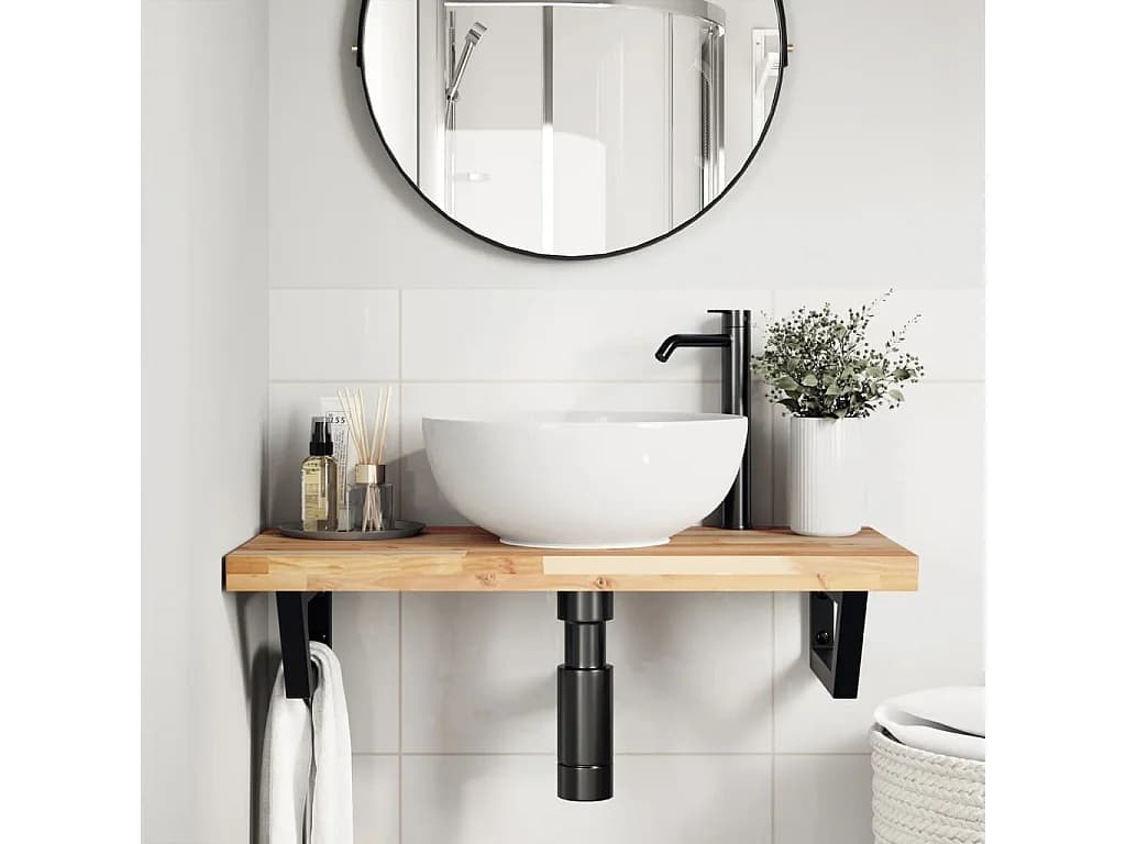 Meuble sous vasque murale acier et bois massif d'acacia FR260999