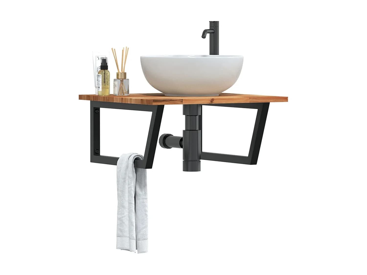Meuble sous vasque murale acier et bois massif d'acacia FR749305