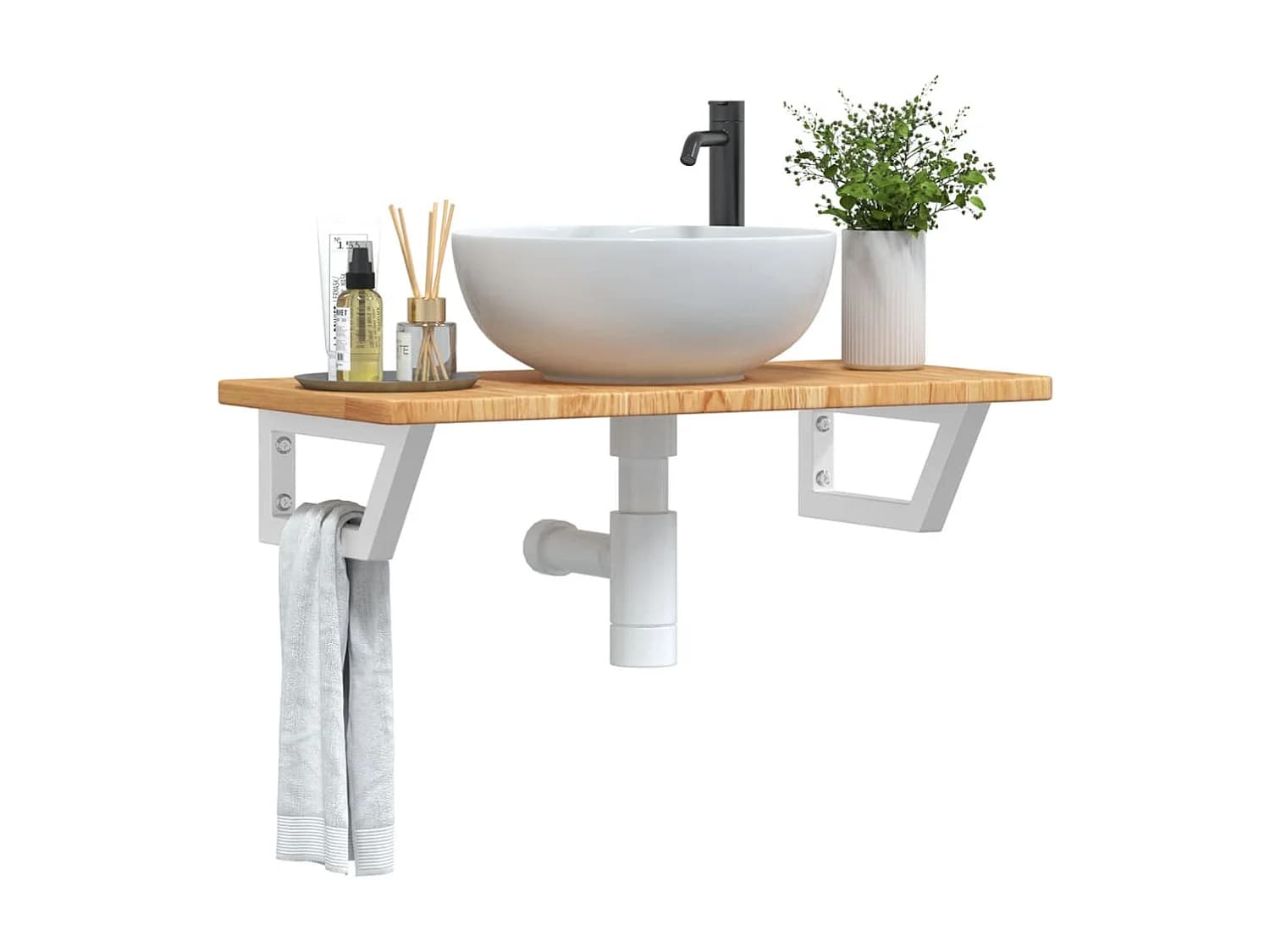 Meuble sous vasque murale acier et bois de chêne massif FR635482