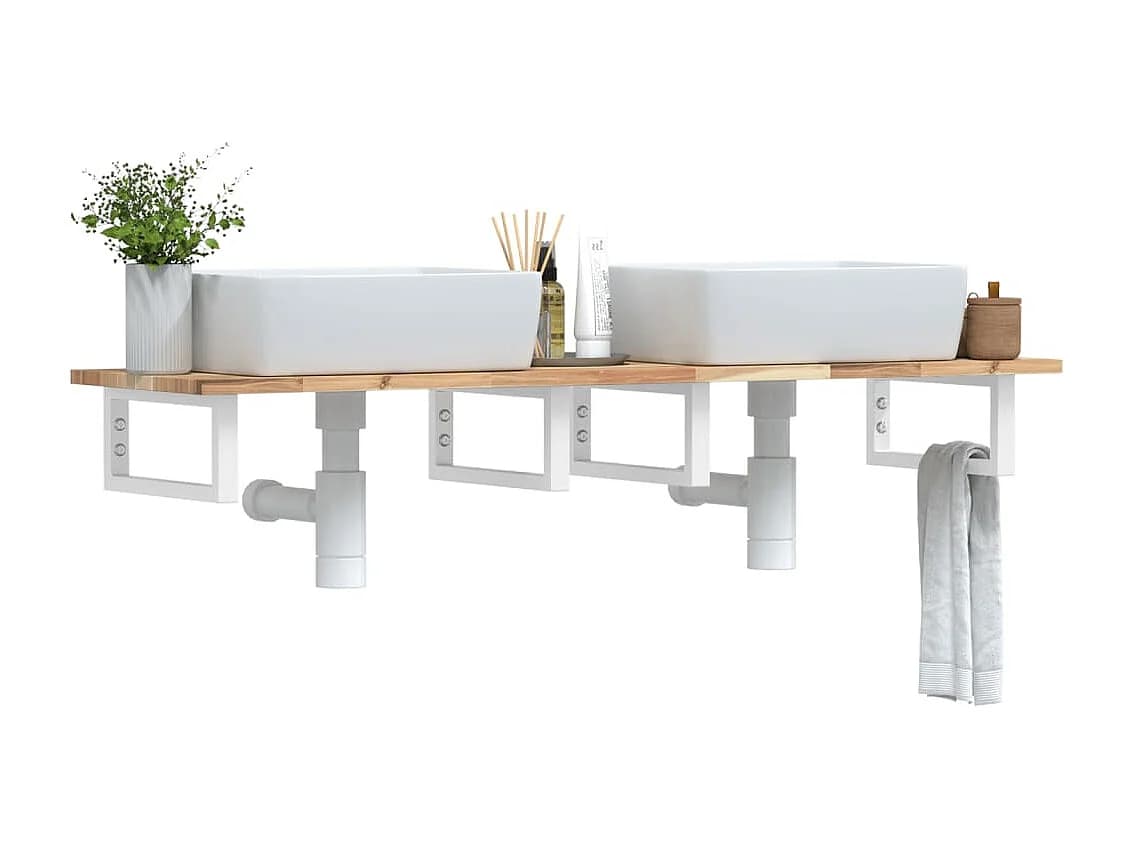 Meuble sous vasque murale acier et bois massif d'acacia FR580276