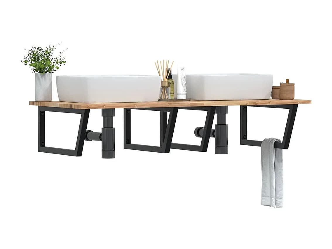 Meuble sous vasque murale acier et bois massif d'acacia FR129264