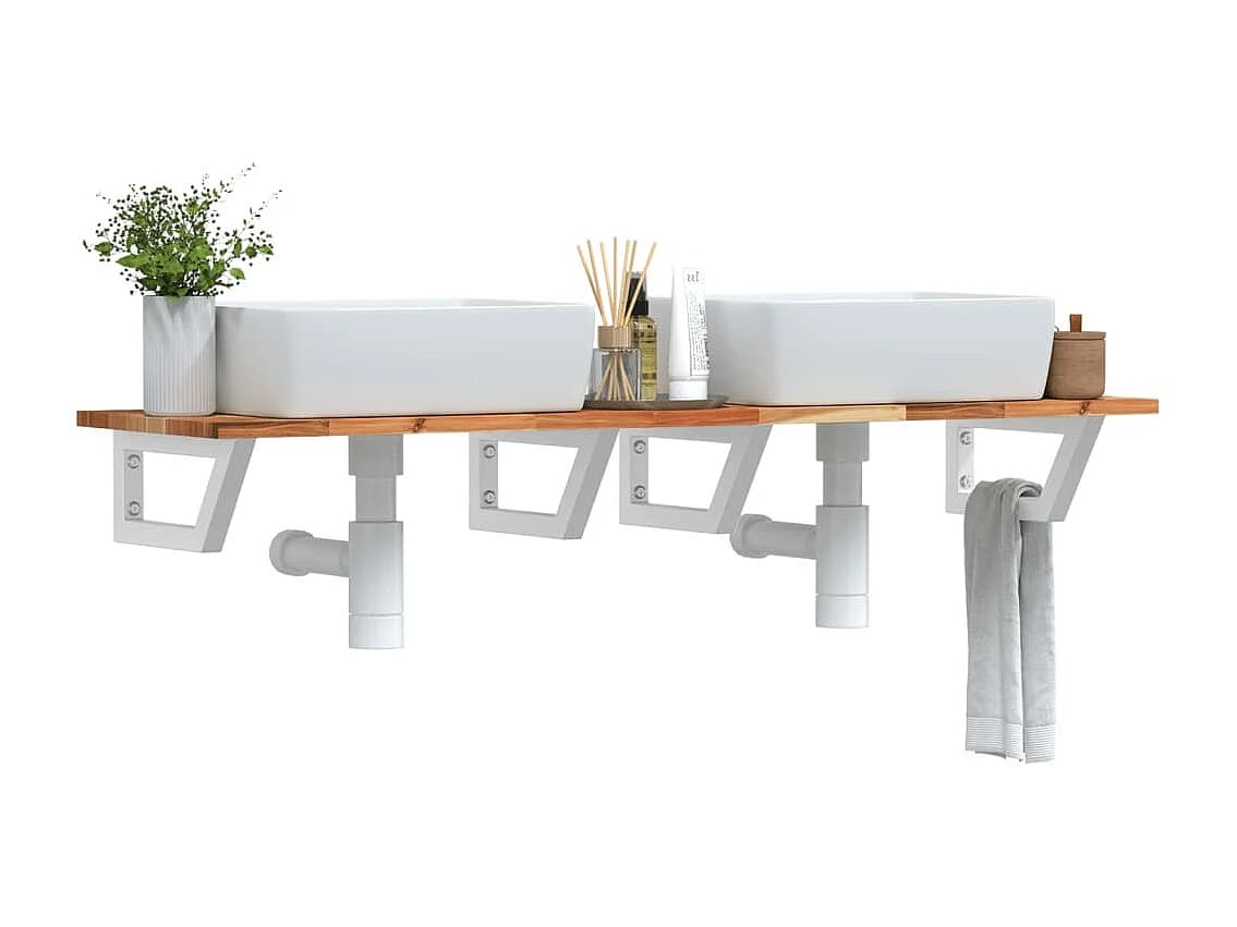 Meuble sous vasque murale acier et bois massif d'acacia FR706071