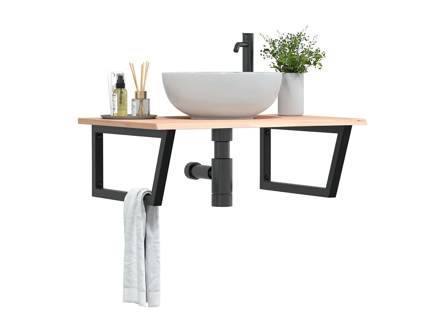 Meuble sous vasque murale acier et bois de chêne massif FR269845