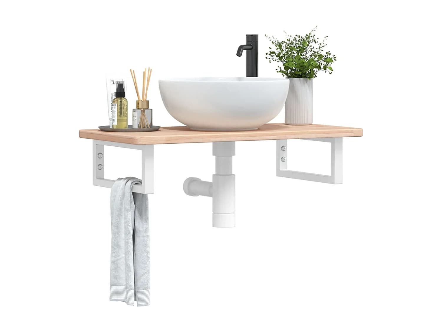 Meuble sous vasque murale acier et bois de chêne massif FR670098