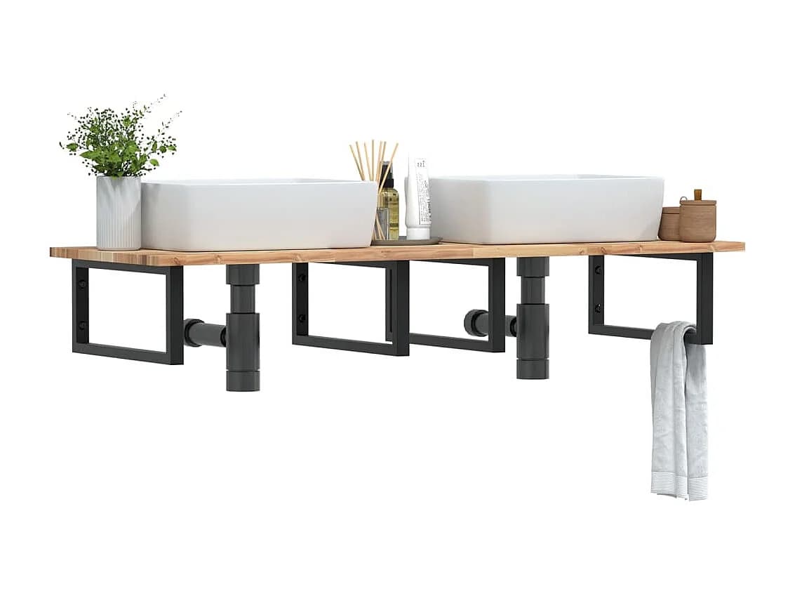 Meuble sous vasque murale acier et bois massif d'acacia FR931805