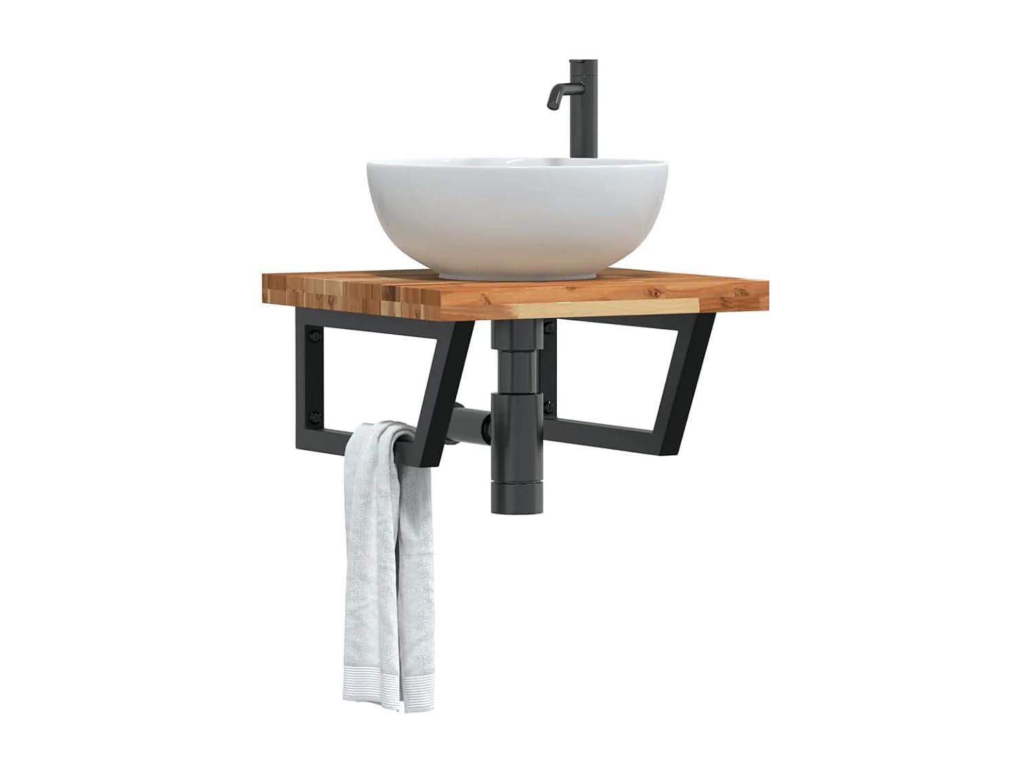 Meuble sous vasque murale acier et bois massif d'acacia FR795978