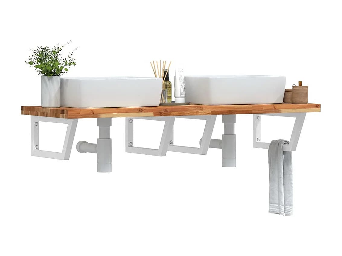 Meuble sous vasque murale acier et bois massif d'acacia FR843464