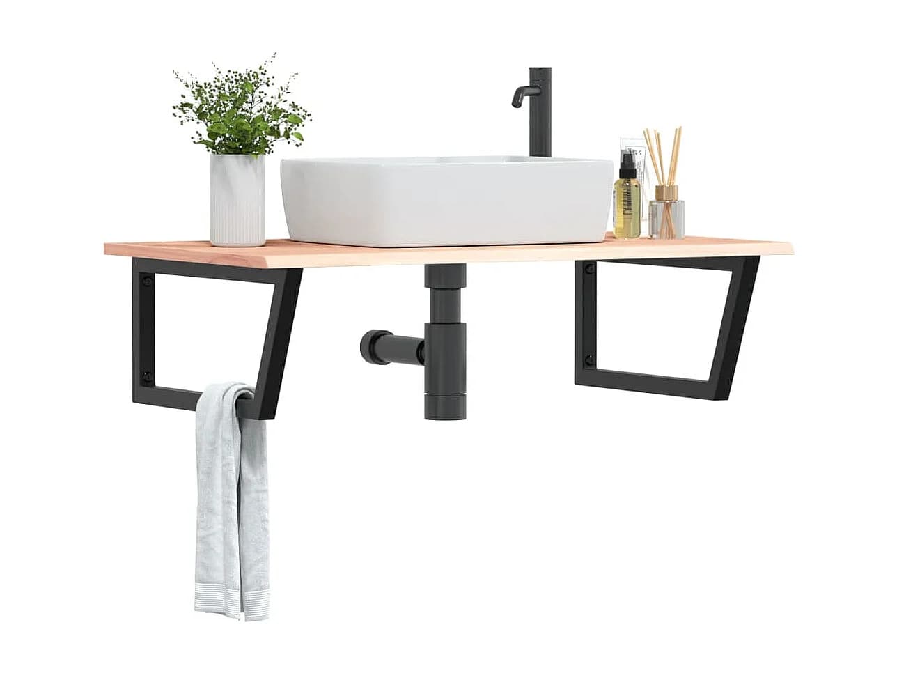 Meuble sous vasque murale acier et bois de chêne massif FR963374