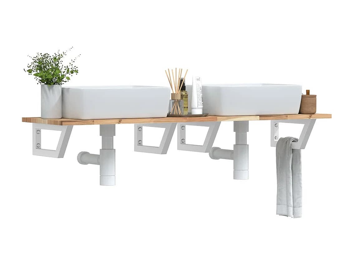 Meuble sous vasque murale acier et bois massif d'acacia FR812738