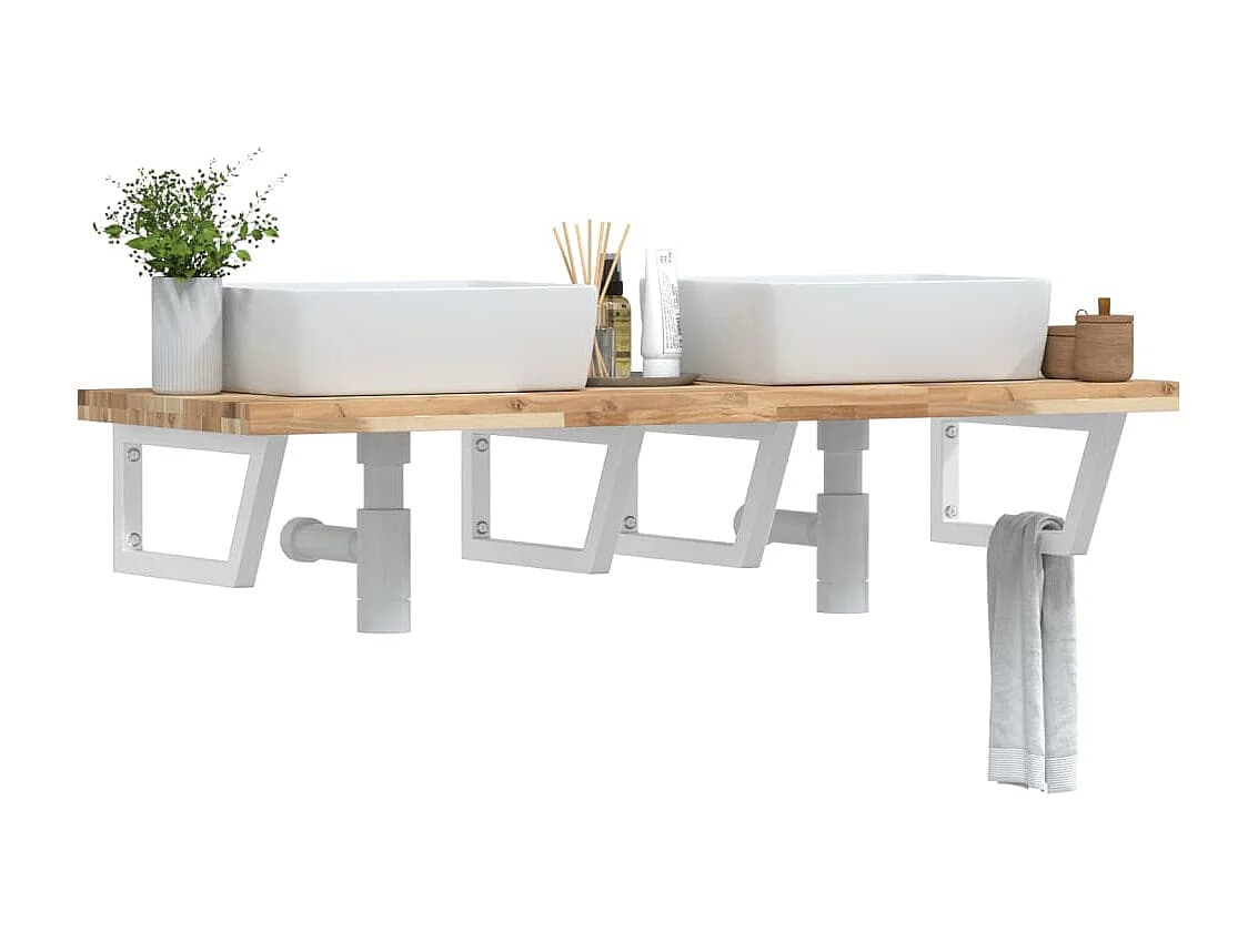 Meuble sous vasque murale acier et bois massif d'acacia FR918616