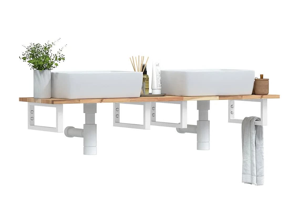 Meuble sous vasque murale acier et bois massif d'acacia FR276076