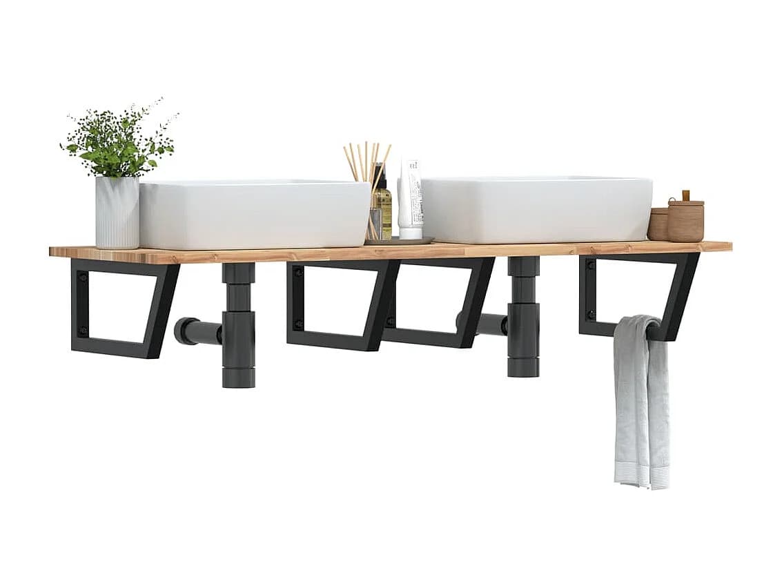 Meuble sous vasque murale acier et bois massif d'acacia FR277829