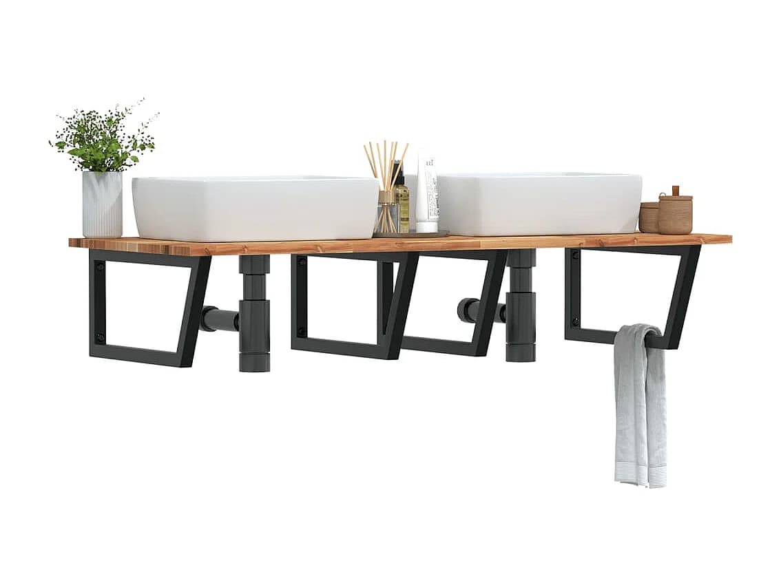 Meuble sous vasque murale acier et bois massif d'acacia FR423921