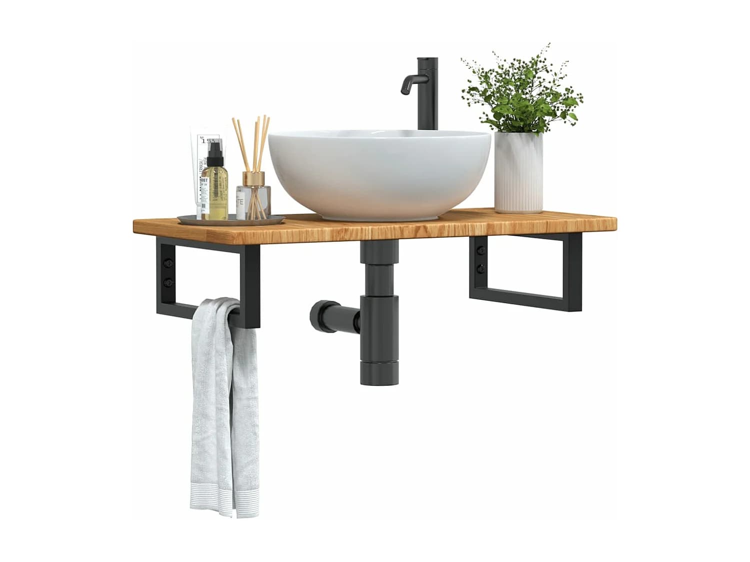 Meuble sous vasque murale acier et bois de chêne massif FR502290