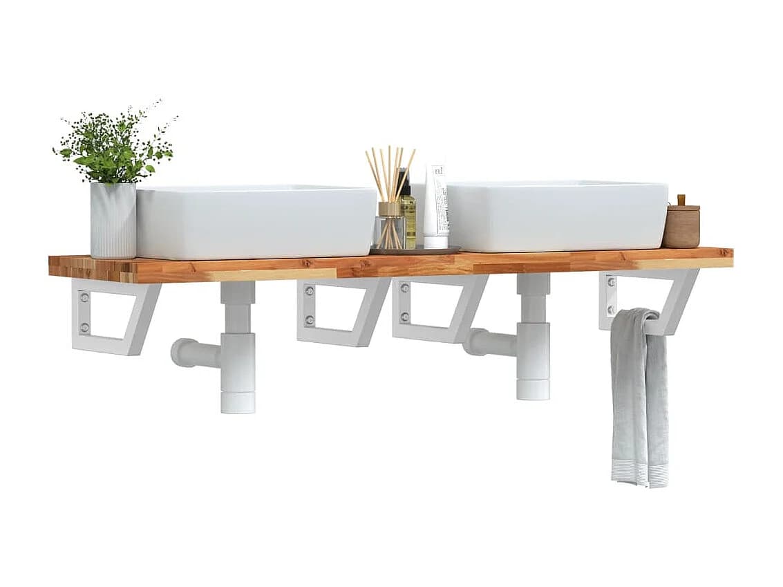 Meuble sous vasque murale acier et bois massif d'acacia FR832178