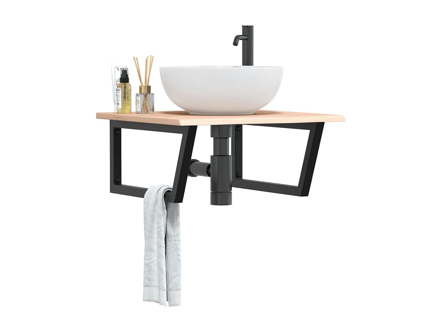 Meuble sous vasque murale acier et bois de chêne massif FR477427