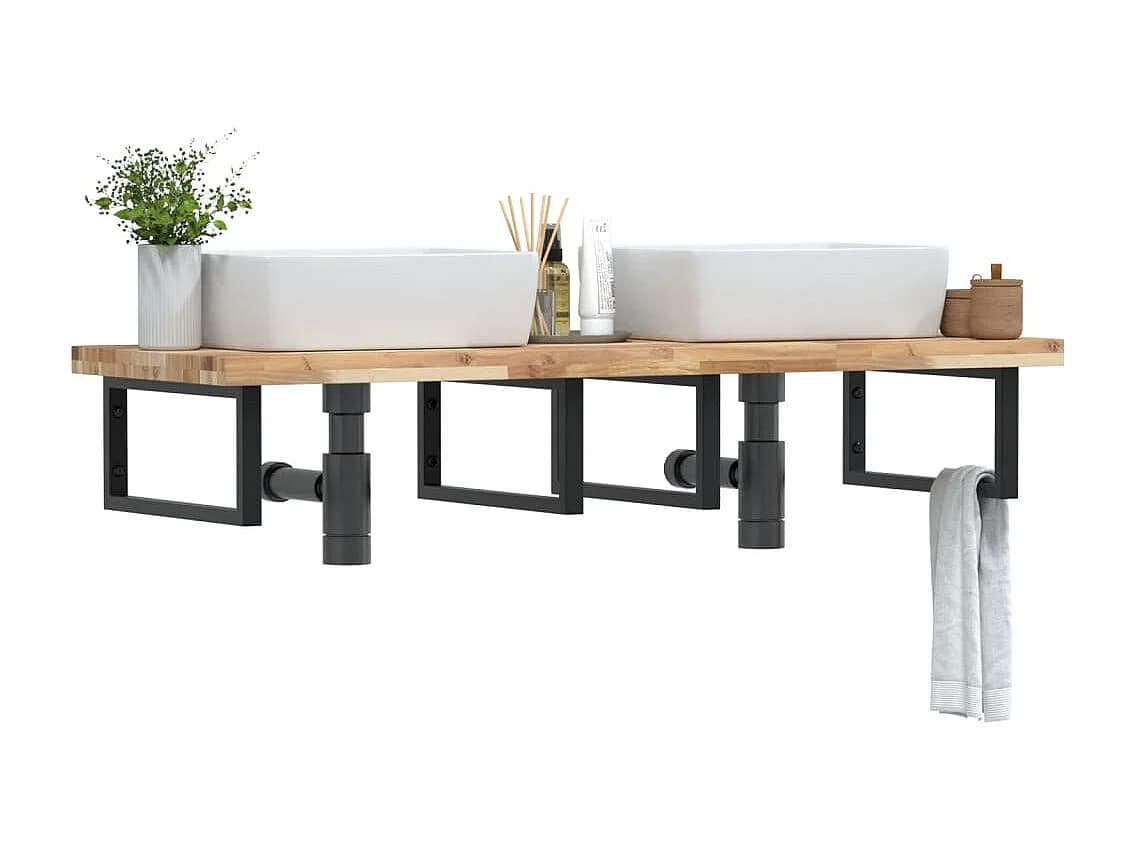 Meuble sous vasque murale acier et bois massif d'acacia FR236778