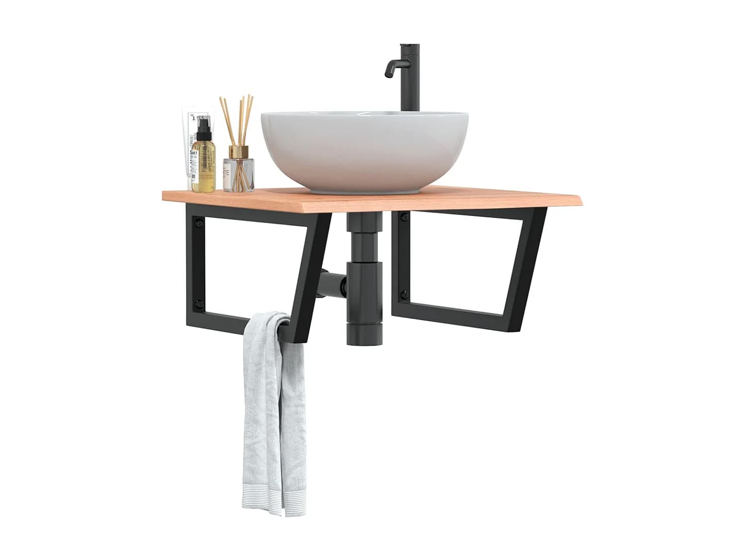 Meuble sous vasque murale acier et bois de chêne massif FR653500