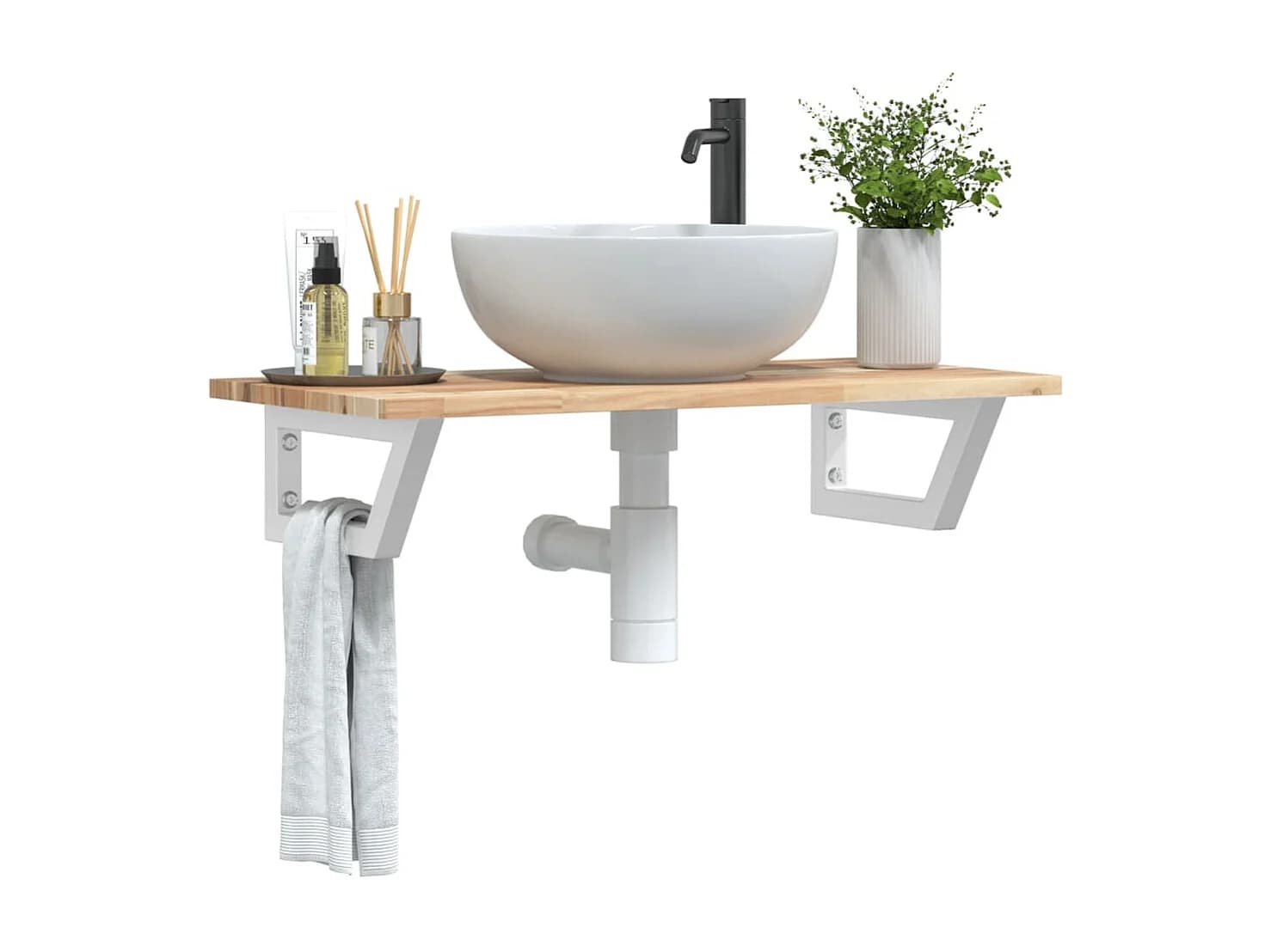 Meuble sous vasque murale acier et bois massif d'acacia FR231139