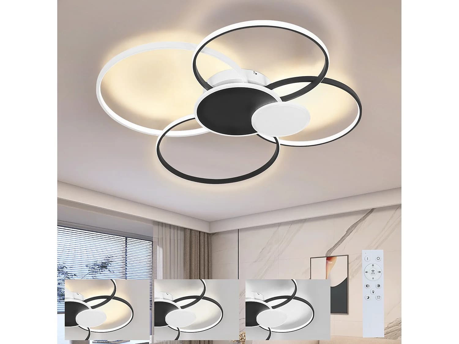 Nettlife Plafonnier LED Salon - Grande lampe de salon moderne 94 cm dimmable 72 W avec télécommande pour chambre bureau hôtel cuisine – Design créatif moderne
