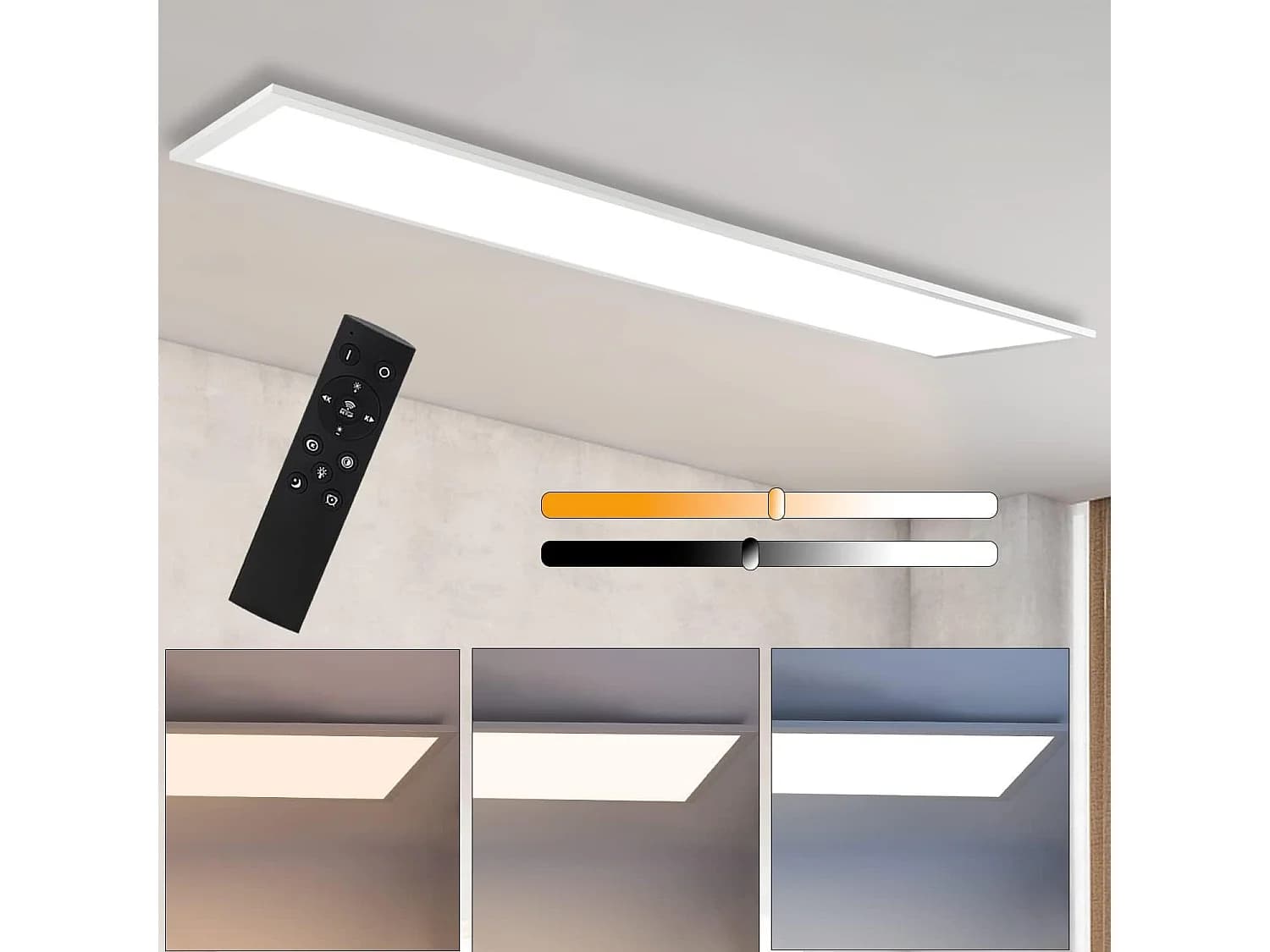 Nettlife Plafonnier LED Blanc Dimmable Panneau 120 × 30 CM avec Télécommande 48 W Veilleuse Moderne Lampe de Chambre pour Salon Bureau Cuisine – Matériel