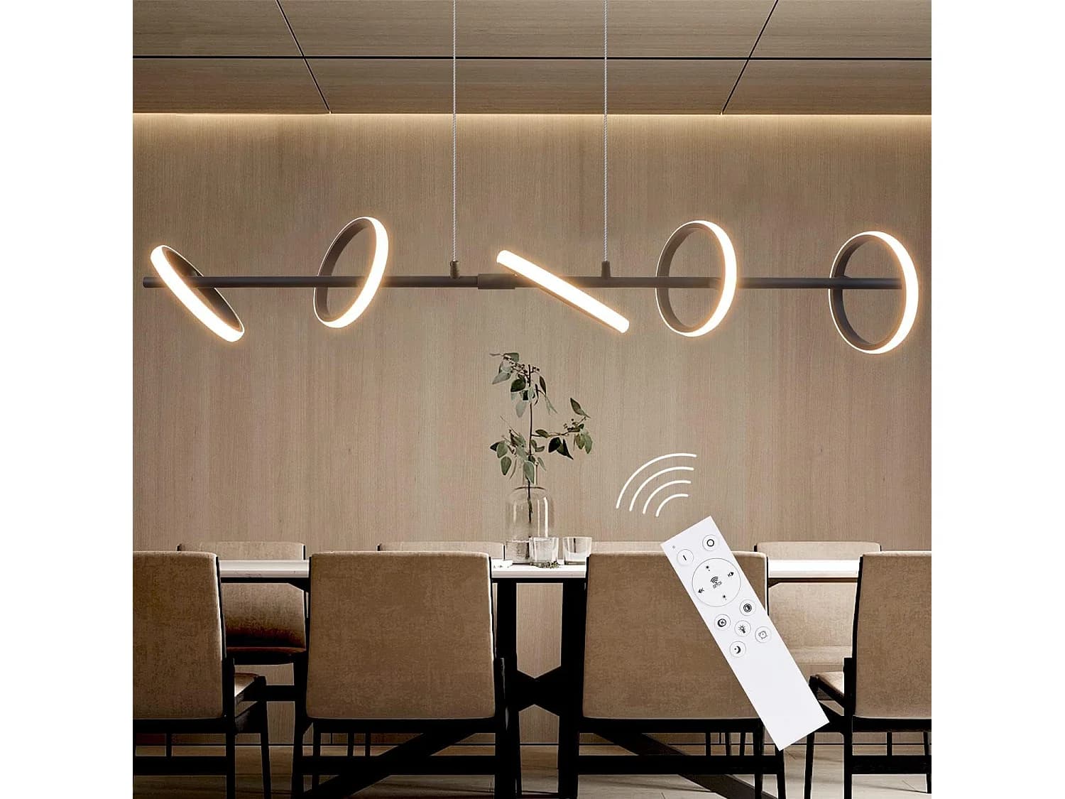 Nettlife Suspension LED Moderne Noir Diam.106 CM Anneau Design Dimmable avec Télécommande 42 W Métal Hauteur Réglable pour Salle à Manger Salon – Design minimaliste