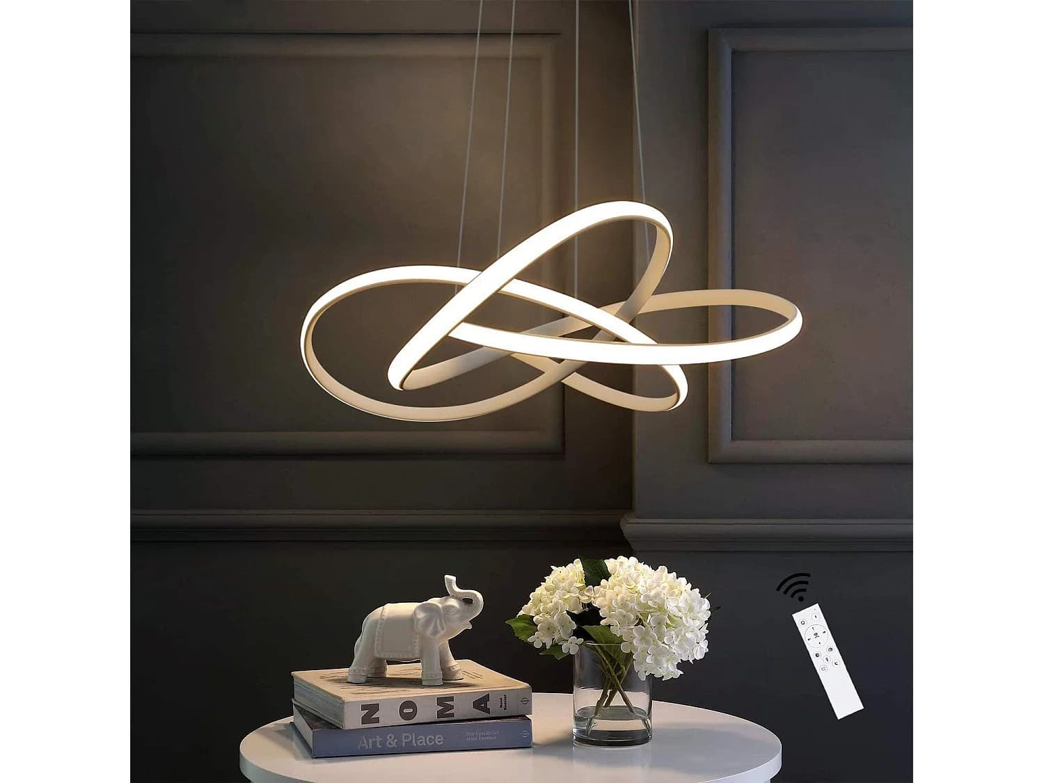 NETTLIFE LED lustre salon lampes suspendues table à manger blanc 62W dimmable avec télécommande