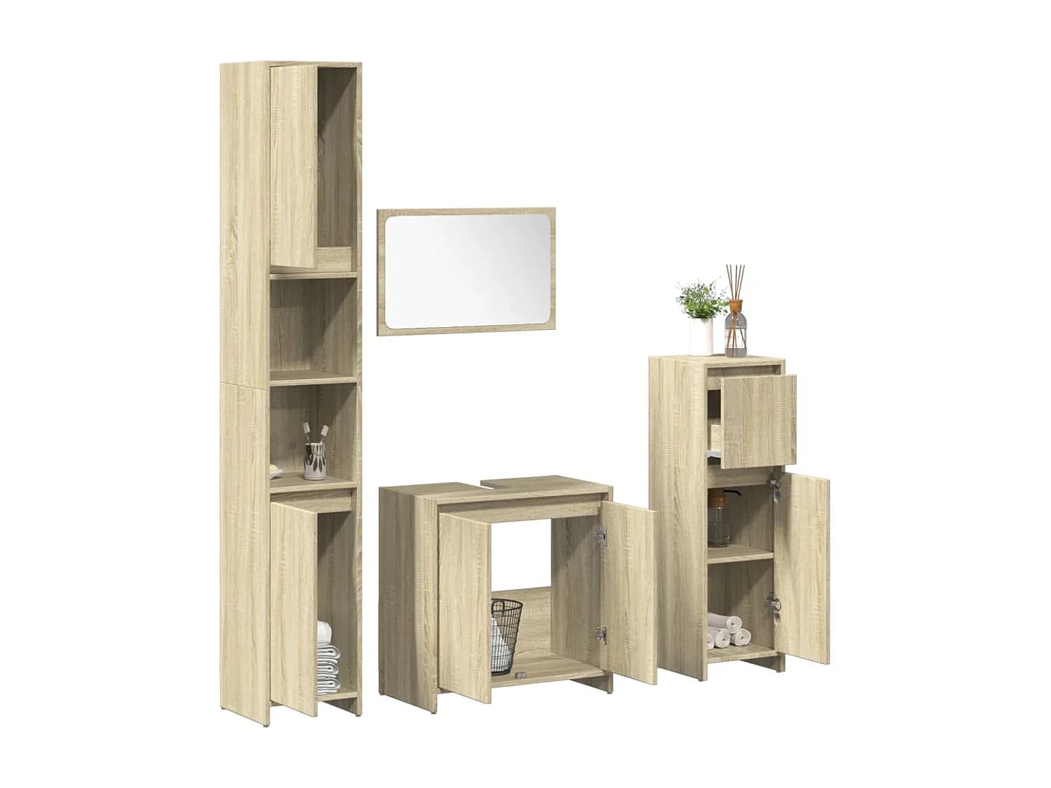 Ensemble de meubles de salle de bain 4 pcs chêne sonoma