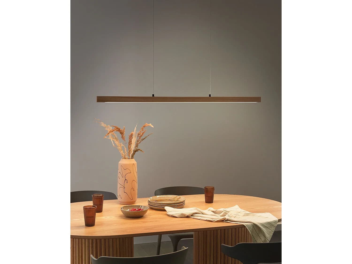 Lampe LED suspendue STEWARTS Avec variateur Bois de chêne Marron clair