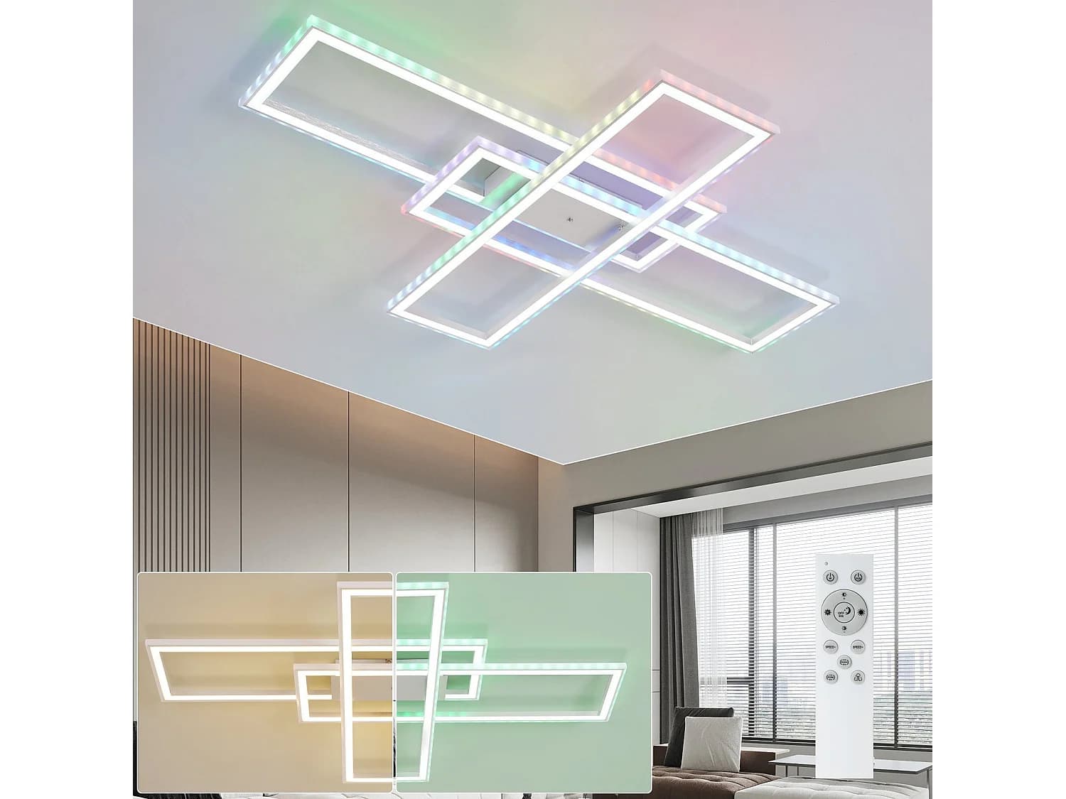 Nettlife Plafonnier LED Salon RVB Changement de Couleur Dimmable avec Télécommande Chambre Lampe Moderne 50 W – 3000 K 6000 K – Détails techniques