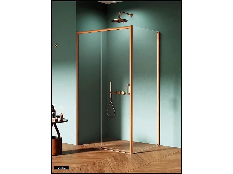 Porte de Douche avec Paroi Latérale (ouverture depuis l'angle) - 100 x 70 x 200 - OR BROSSÉ - PRIME - GAUCHE