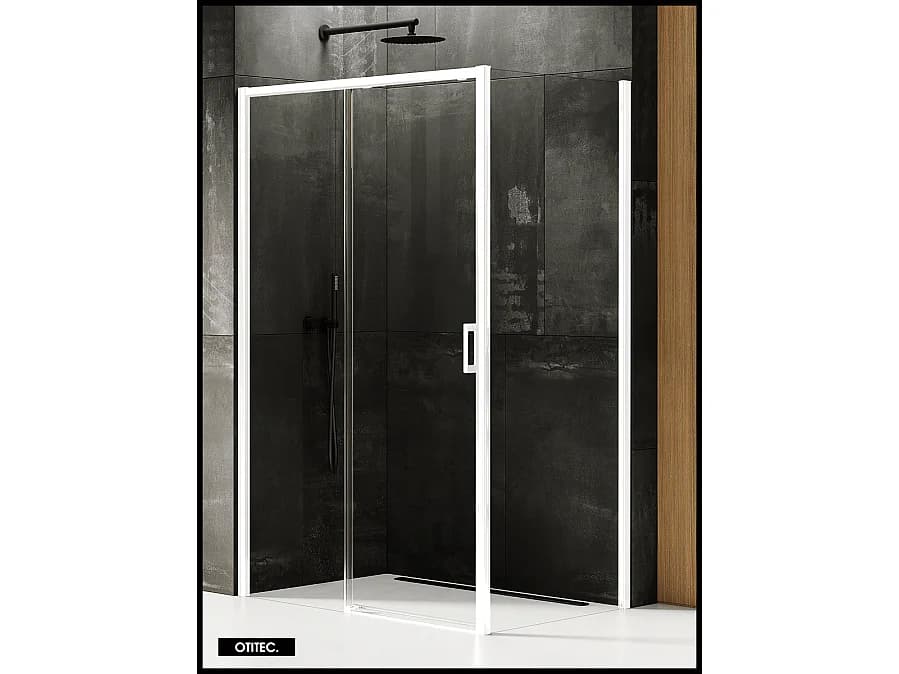 Porte de Douche avec Paroi Latérale (ouverture depuis l'angle) - 130 x 90 x 200 - BLANC MAT - PRIME - GAUCHE