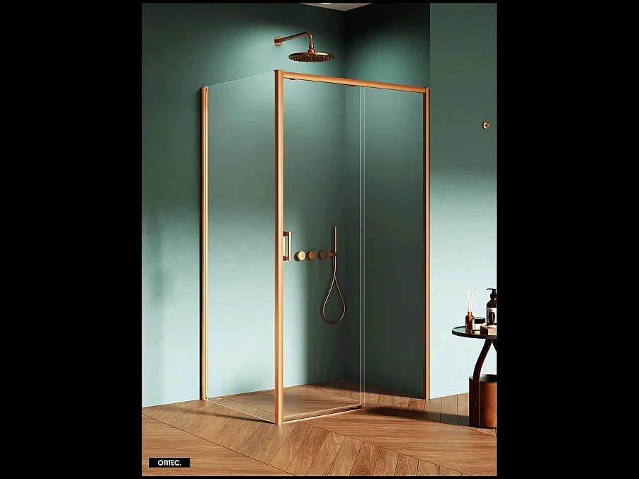 Porte de Douche avec Paroi Latérale (ouverture depuis l'angle) - 100 x 100 x 200 - CUIVRE BROSSÉ - PRIME - DROITE