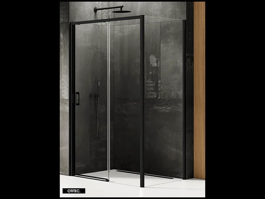 Porte de Douche avec Paroi Latérale - 130 x 80 x 200 - NOIR MAT - PRIME - DROITE