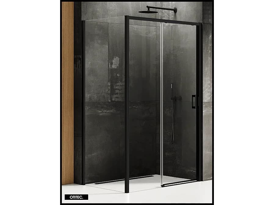 Porte de Douche avec Paroi Latérale - 140 x 70 x 200 - NOIR MAT - PRIME - GAUCHE