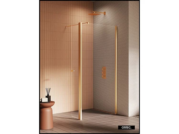 Paroi de Douche Italienne - 120 x 195 - SEPTIA OR BROSSE - Retour Pivotant 54 cm - Or Brossé