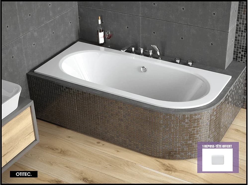 Baignoire Asymétrique sans Tablier - 160 x 75 cm - AVITA SANS TABLIER - GAUCHE - 1 REPOSE-TÊTE OFFERT