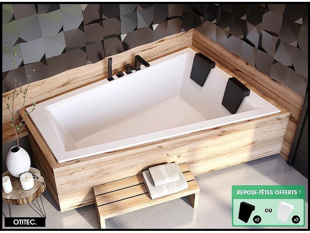 Baignoire Asymétrique sans Tablier - 180 x 125 cm - INTIMA DUO SANS TABLIER- DROITE - 2 REPOSE-TÊTES OFFERTS