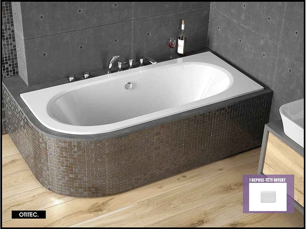 Baignoire Asymétrique sans Tablier - 150 x 75 cm - AVITA SANS TABLIER - DROITE - 1 REPOSE-TÊTE OFFERT