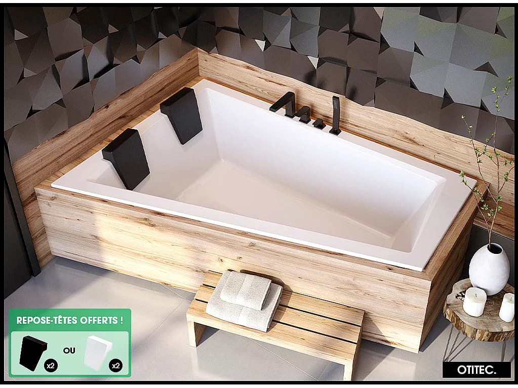 Baignoire Asymétrique sans Tablier - 180 x 125 cm - INTIMA DUO SANS TABLIER - GAUCHE - 2 REPOSE-TÊTES OFFERTS