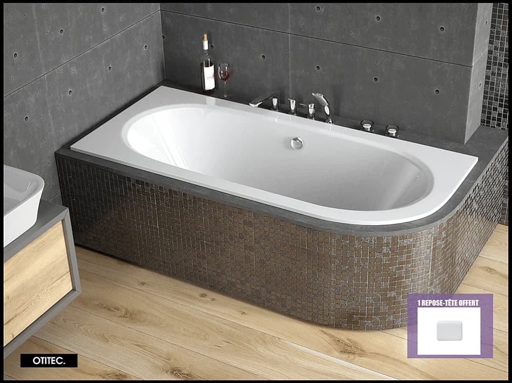 Baignoire Asymétrique sans Tablier - 170 x 75 cm - AVITA SANS TABLIER - GAUCHE - 1 REPOSE-TÊTE OFFERT
