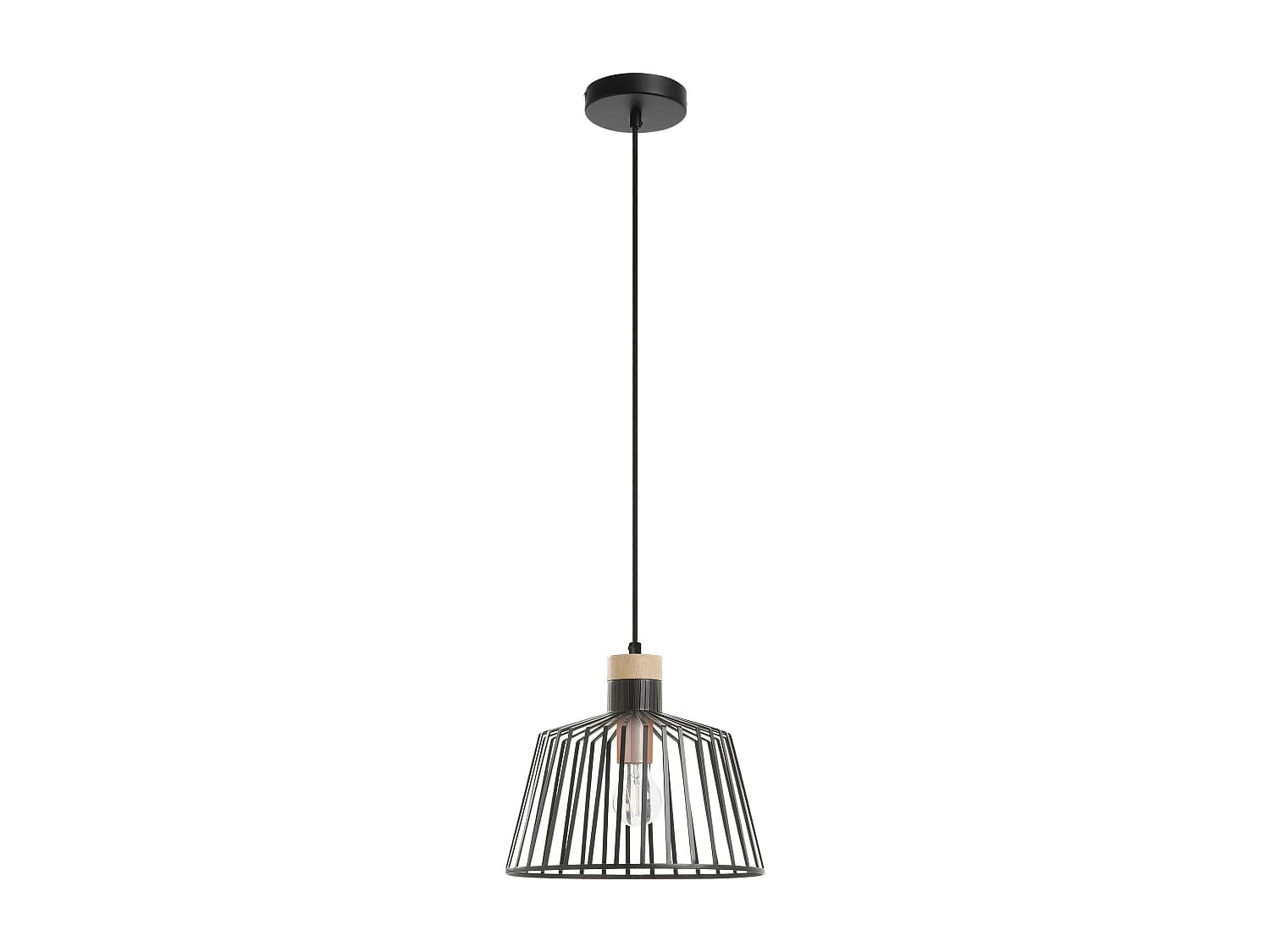 Plafonnier Baguet moderne-h 120 cm x d.ø30 cm-e27 42w-ip20-acier, bois-noir