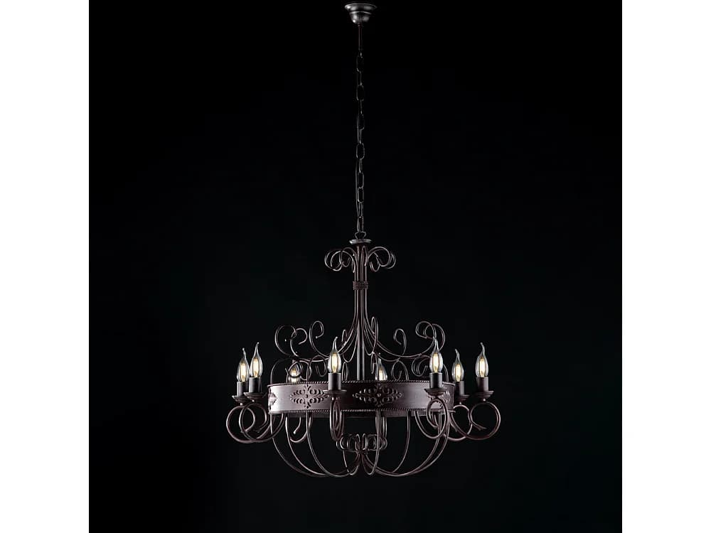 Baltimore Lustre en fer laqué noir et rouille 8 lumières 126 d.76 BL183-8-RG