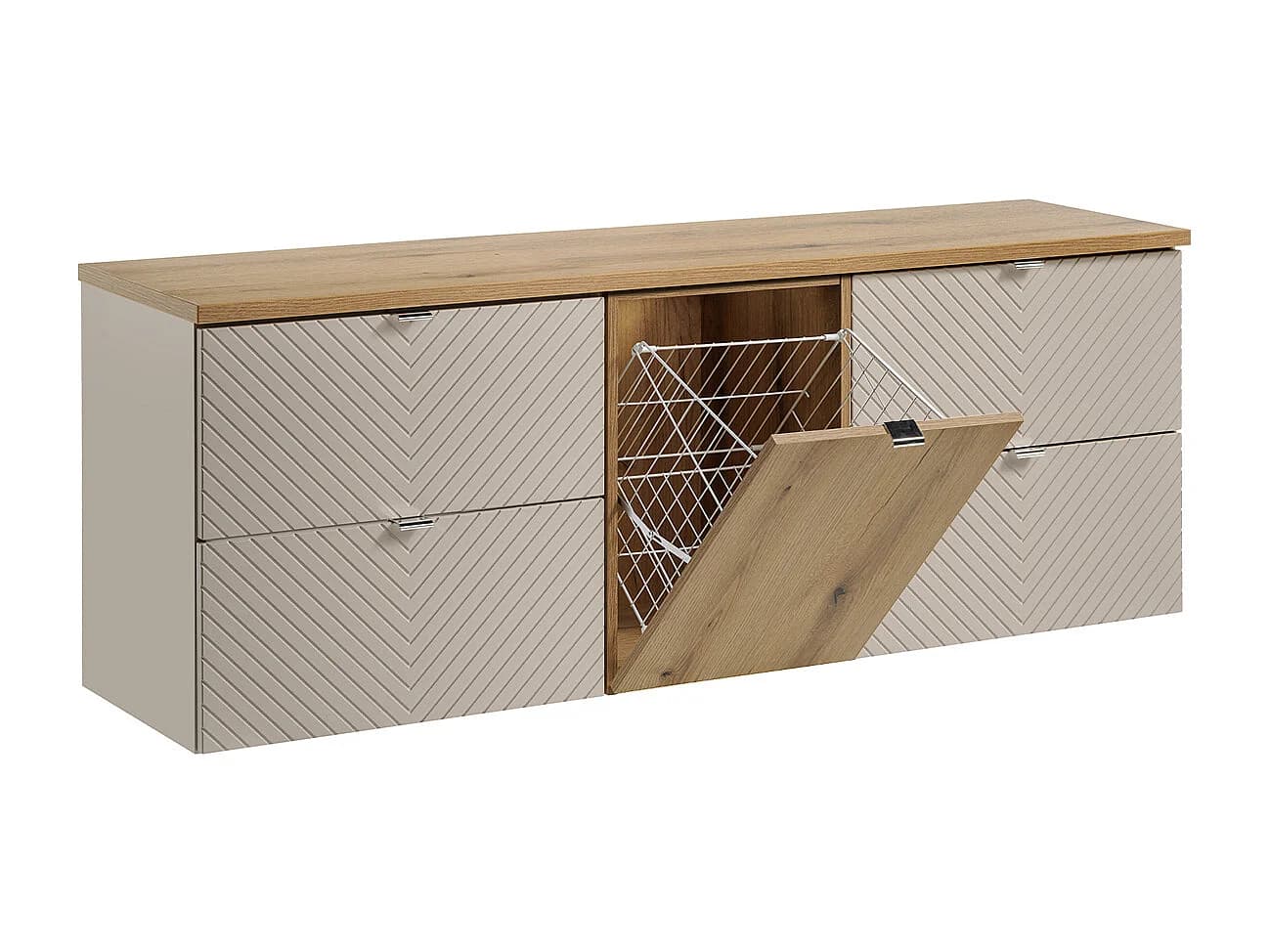 Meuble sous-vasque 160cm 4 tiroirs panier à linge Manoa Cachemire et Bois