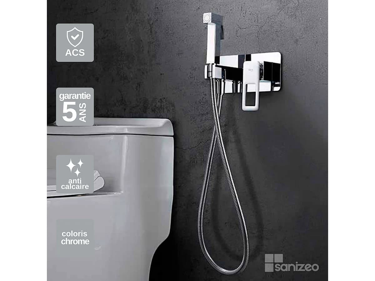 Kit Douchette hygiénique À ENCASTRER, WC ou Bidet Salle de Bain Chrome SUECIA BDC032-5