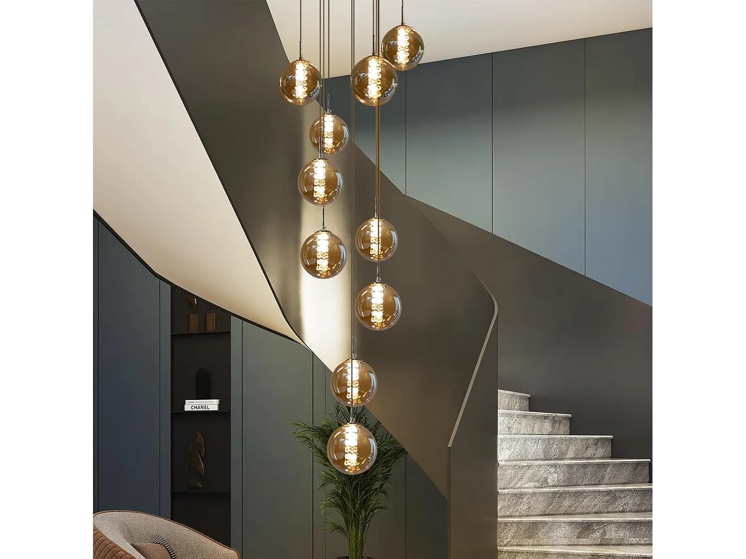 NETTLIFE Suspension table de salle à manger Suspension réglable en hauteur Lustre Suspension à 10 flammes en verre