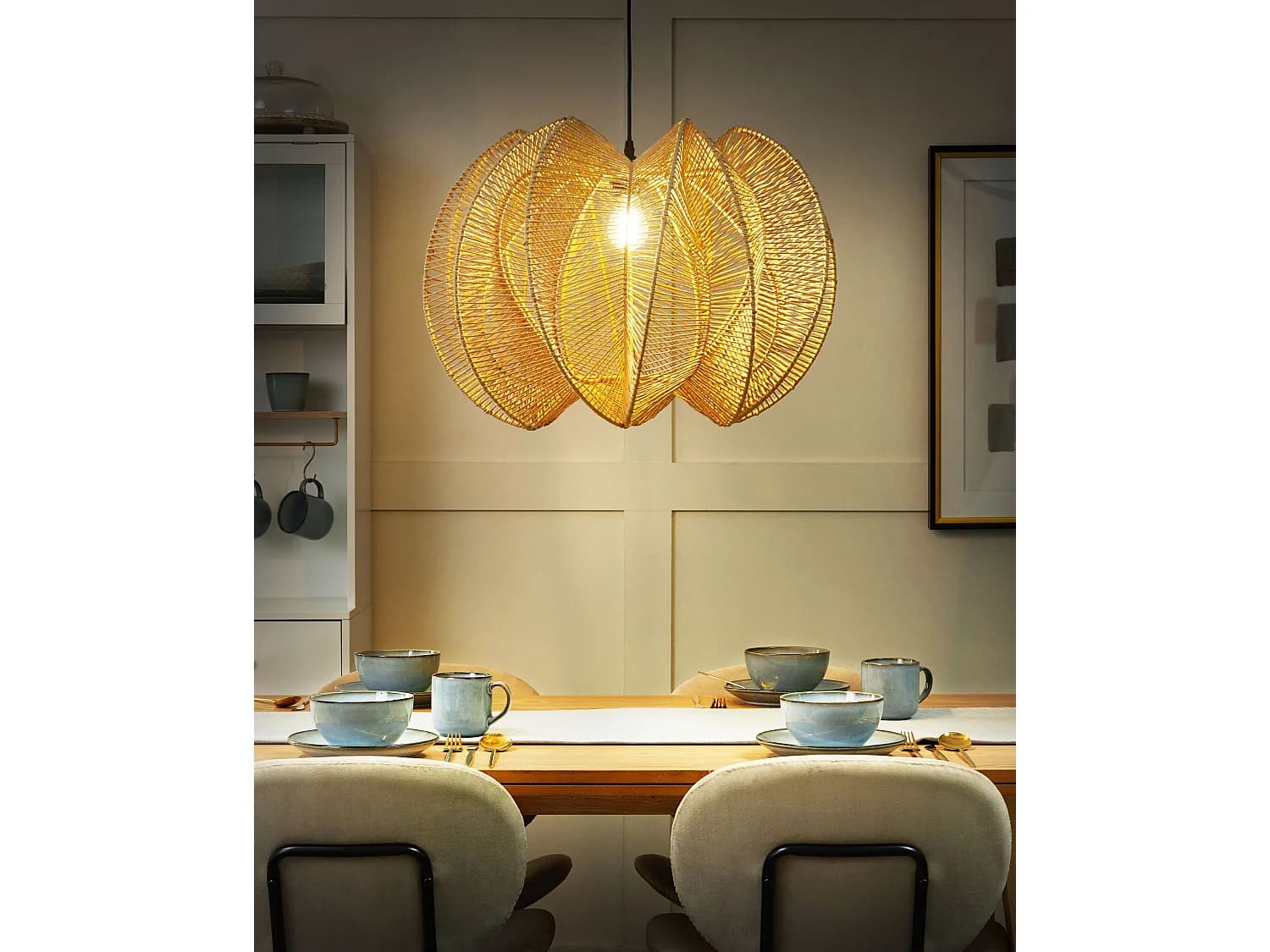 Lampe suspension MANINGA Corde en papier Marron clair