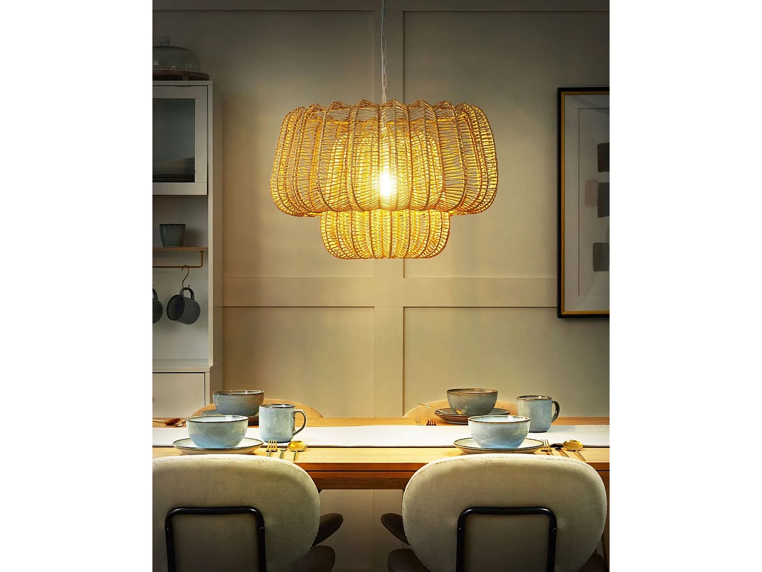 Lampe suspension SAISI Corde en papier Beige