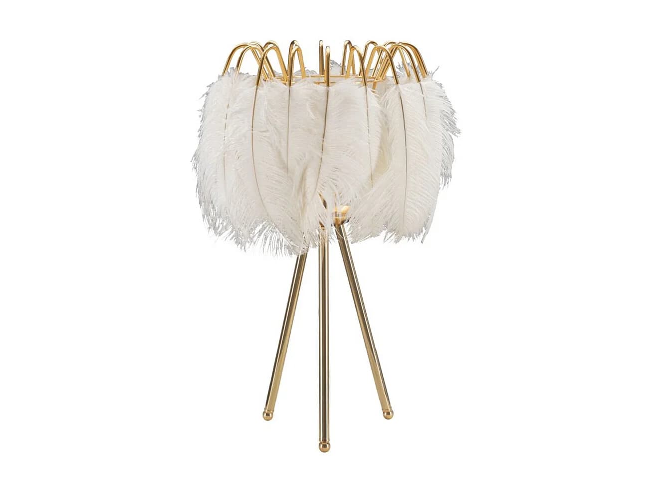 Lampe à Poser Imitation Plume "Stand" 60cm Or & Blanc