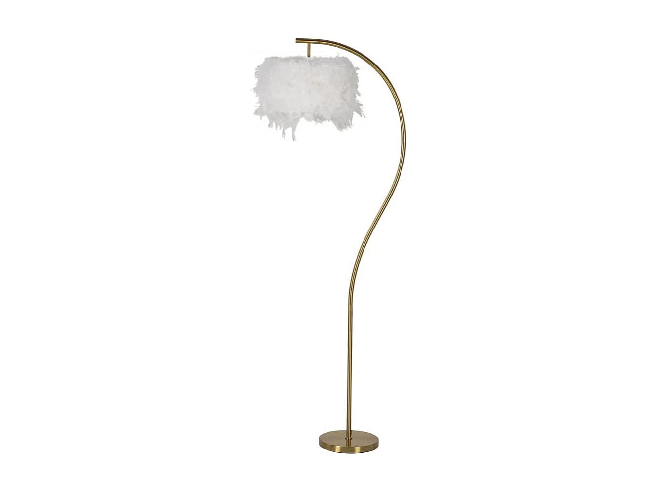 Lampadaire Imitation Plume "Semi Arc" 170cm Or & Blanc